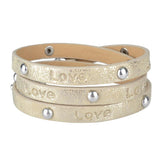 Kirykle Leather Bracelet Women Punk Rivet Love Letter Charm Jewelry Gift