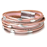 Leaf Charm Leather Bracelet for Women Boho Rhinestone Wrap