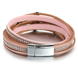 Leaf Charm Leather Bracelet for Women Boho Rhinestone Wrap