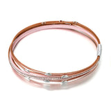 Leaf Charm Leather Bracelet for Women Boho Rhinestone Wrap