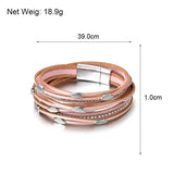 Leaf Charm Leather Bracelet for Women Boho Rhinestone Wrap
