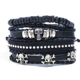 Skeleton Skull Leather Bracelet Charm Bracelet Vintage Gothic Pirate Jewelry