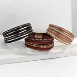 Multilayer Slim Strips Rivet Leather Bracelets for Women Boho Wide Wrap Bracelet