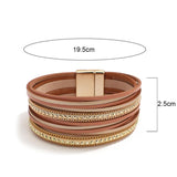 Multilayer Slim Strips Rivet Leather Bracelets for Women Boho Wide Wrap Bracelet