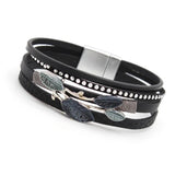 Metal Leaf Charm Leather Bracelet Wide Wrap Female Party Jewelry