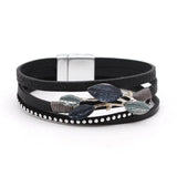 Metal Leaf Charm Leather Bracelet Wide Wrap Female Party Jewelry