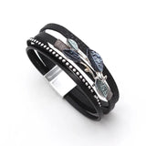 Metal Leaf Charm Leather Bracelet Wide Wrap Female Party Jewelry