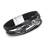 Metal Leaf Charm Leather Bracelet Wide Wrap Female Party Jewelry
