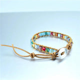 Leather Bracelet Brown Leather Rainbow Crystal Beads Wrap Bracelet