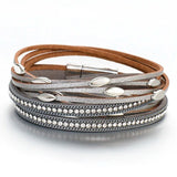 Boho Metal Leaf Charm Double Wrap Leather Bracelet for Women