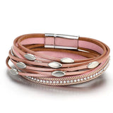 Boho Metal Leaf Charm Double Wrap Leather Bracelet for Women