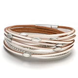 Boho Metal Leaf Charm Double Wrap Leather Bracelet for Women