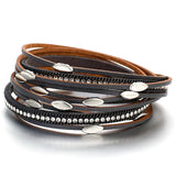Boho Metal Leaf Charm Double Wrap Leather Bracelet for Women