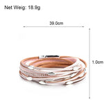 Boho Metal Leaf Charm Double Wrap Leather Bracelet for Women