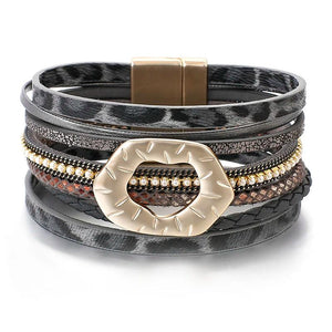 Leopard Leather Bracelet Bohemian Jewelry Pearl Chain Ladies Wrap Bracelets