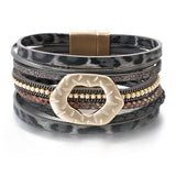 Leopard Leather Bracelet Bohemian Jewelry Pearl Chain Ladies Wrap Bracelets