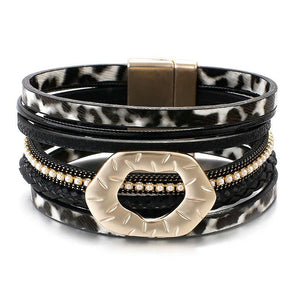 Leopard Leather Bracelet Bohemian Jewelry Pearl Chain Ladies Wrap Bracelets