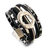 Leopard Leather Bracelet Bohemian Jewelry Pearl Chain Ladies Wrap Bracelets