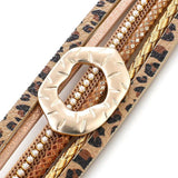 Leopard Leather Bracelet Bohemian Jewelry Pearl Chain Ladies Wrap Bracelets