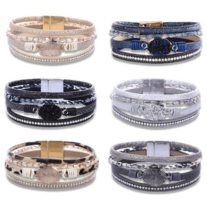 Bohemian Leather Wrap Bracelet Crystal Stone Charm Retro Wristband Bangle