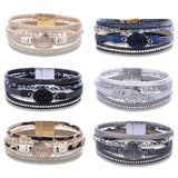 Bohemian Leather Wrap Bracelet Crystal Stone Charm Retro Wristband Bangle