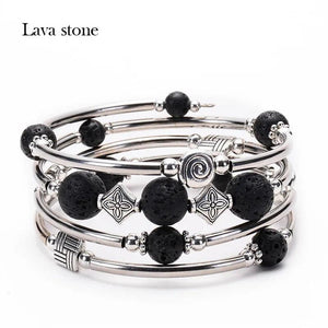 Boho Style Turquoise Stone Layered Bracelet Multi-layered Wrap Bangle