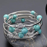 Boho Style Turquoise Stone Layered Bracelet Multi-layered Wrap Bangle