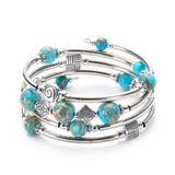 Boho Style Turquoise Stone Layered Bracelet Multi-layered Wrap Bangle