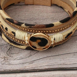 Leopard Leather Rope Stachable Bracelet for Women Statement Wide Bangle