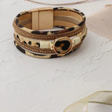 Leopard Leather Rope Stachable Bracelet for Women Statement Wide Bangle