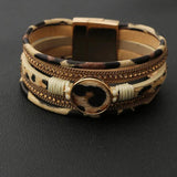 Leopard Leather Rope Stachable Bracelet for Women Statement Wide Bangle