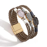 Boho Multilayer Leather Bracelet Charm Resin Stones Wrap Bracelets