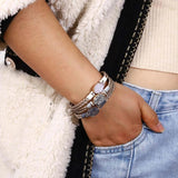 Boho Multilayer Leather Bracelet Charm Resin Stones Wrap Bracelets