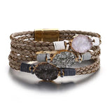 Boho Multilayer Leather Bracelet Charm Resin Stones Wrap Bracelets