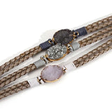 Boho Multilayer Leather Bracelet Charm Resin Stones Wrap Bracelets