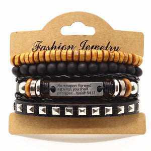 4 Pcs Weave Leather Bracelets Men Women Bangle Homme Femme Male Jewelry