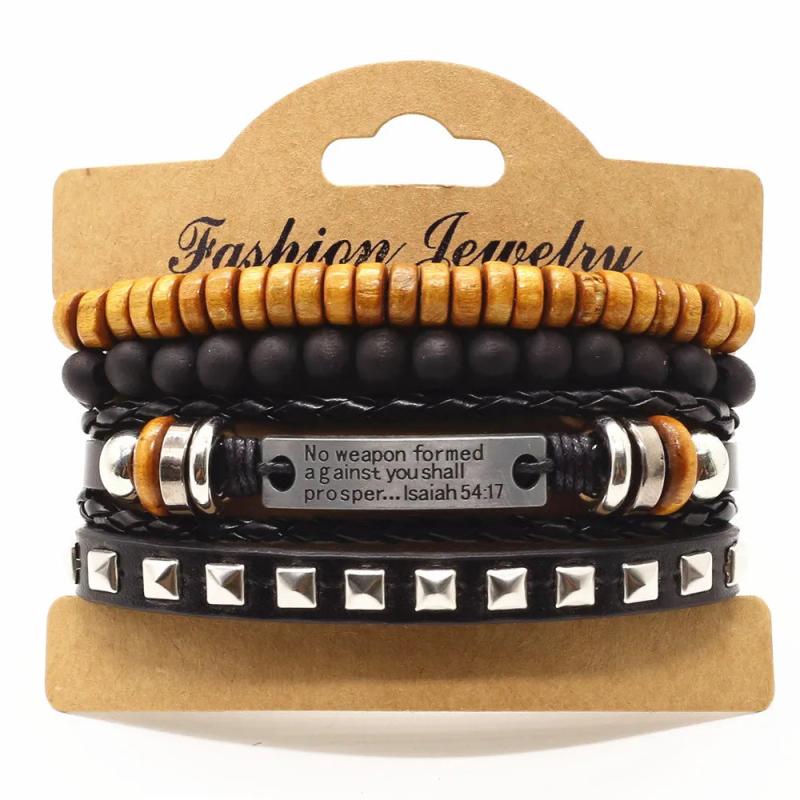 4 Pcs Weave Leather Bracelets Men Women Bangle Homme Femme Male Jewelry