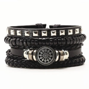 4 Pcs Weave Leather Bracelets Men Women Bangle Homme Femme Male Jewelry