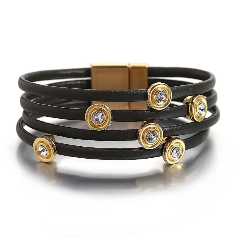 Bohemian Geometric Metal Wrap Leather Bracelet for Women Men