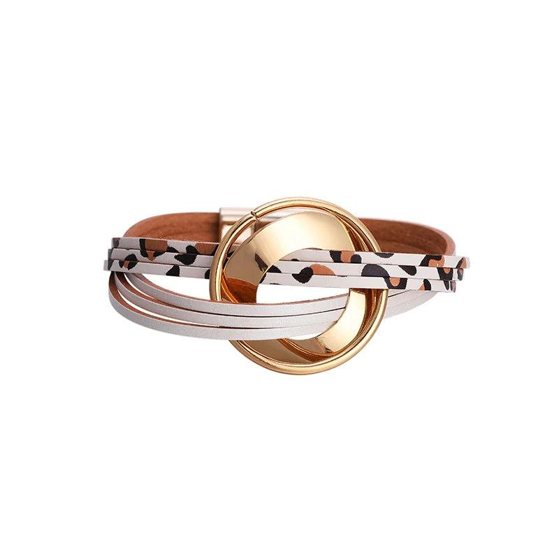 Geometric Metal Charm Women's Bracelet Bohemian Leather Wrap Jewelry
