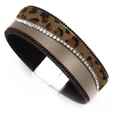 Leopard Leather Bracelet Bohemian Charm Crystal Wide Wrap Bangle