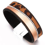Leopard Leather Bracelet Bohemian Charm Crystal Wide Wrap Bangle
