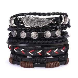 Vintage Multilayer Leather Bracelets Set Men Gothic Punk Arm Jewelry
