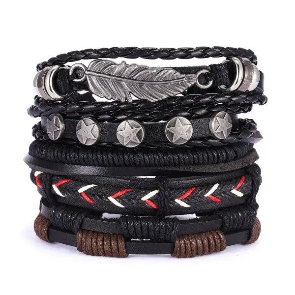 Vintage Multilayer Leather Bracelets Set Men Gothic Punk Arm Jewelry