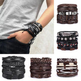 Vintage Multilayer Leather Bracelets Set Men Gothic Punk Arm Jewelry