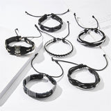 Vintage Multilayer Leather Bracelets Set Men Gothic Punk Arm Jewelry
