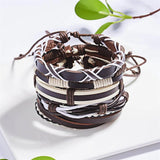 Vintage Multilayer Leather Bracelets Set Men Gothic Punk Arm Jewelry