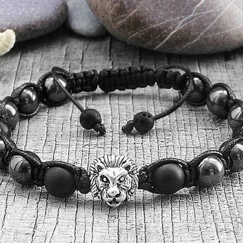 Men's Lion Power Beaded Animal Macrame Bracelet