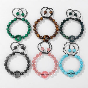 Good Luck Peace Bracelet Rope Braided Bangle Tiger Eye Quartz Jewelry