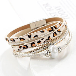 Leopard Print Ceramic Beads Leather Bracelet for Women